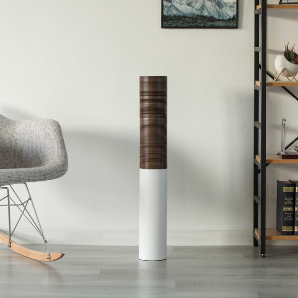 Uniquewise Modern Tall Decorative White and Brown Ribbed Cylinder Floor Vase, 31.5 Inch - QI004190.L