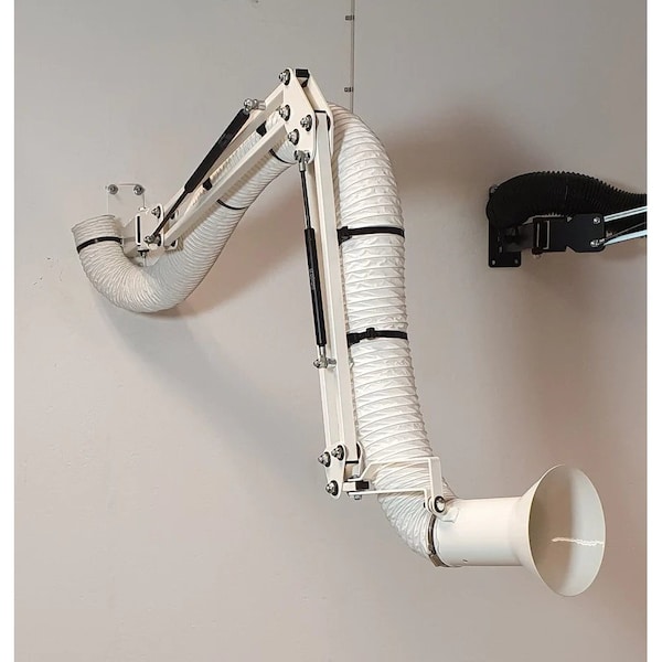 Lev-Co 14' ACID extractor arm c/w 6.3"diameter hose, 67 degrees flared capture hood and wall bracket - ACID-ARM-H67-160-4000