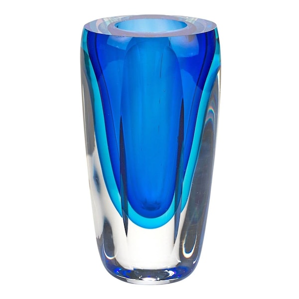 Palacedesigns 6 in. Mouth Blown Blue Art Glass Vase - PA2627422