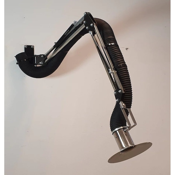 Lev-Co 7' ESD extractor arm c/w 6.3"diameter hose, 67 degrees flared capture hood and wall bracket - ESD-ARM-H67-160-2000