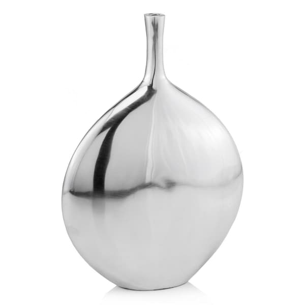 Homeroots Silver Aluminum Large Long Neck Disc Vase - 3.5 x 11.5 x 16 in. - 373746