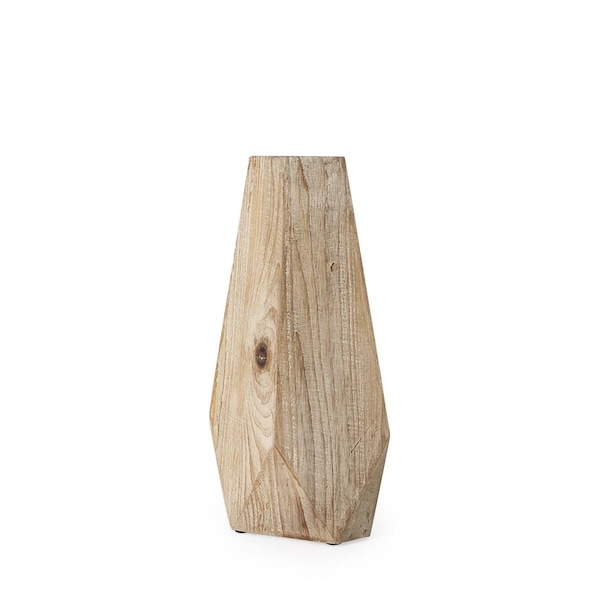 Palacedesigns 15 in. Natural Stain Geometric Wooden Vase - PA3096747