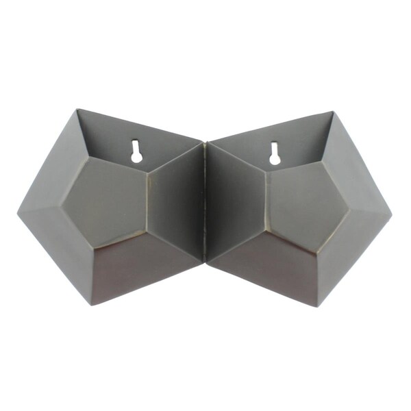 Palacedesigns 6 x 12 x 2.5 in. Gray Double Pentagonal Iron Wall Vase - PA3093194