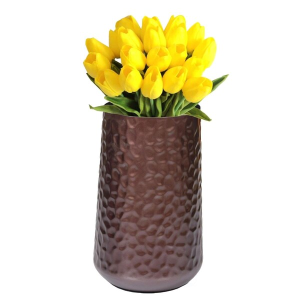Colocar 6.75 x 10.75 in. Rustic Iron Flower Plant Centerpiece Hammered Vase, Brown - CO3176361