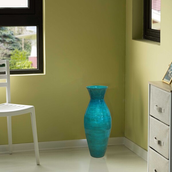Uniquewise 20.5" Contemporary Bamboo Floor Flower Unique Vase for Dining, Living, Entryway, Blue - QI004272.GN