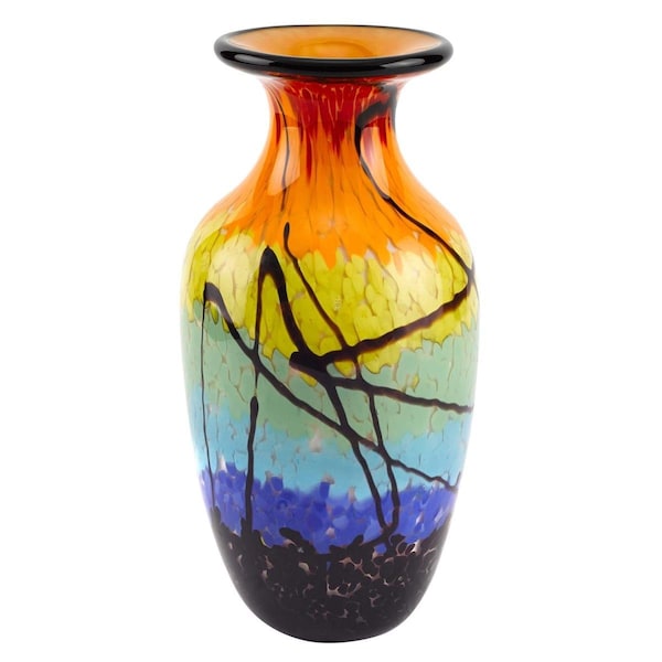 Homeroots 10.5 in. Mouth Blown Art Glass Urn Shape Decorative Vase - 375794