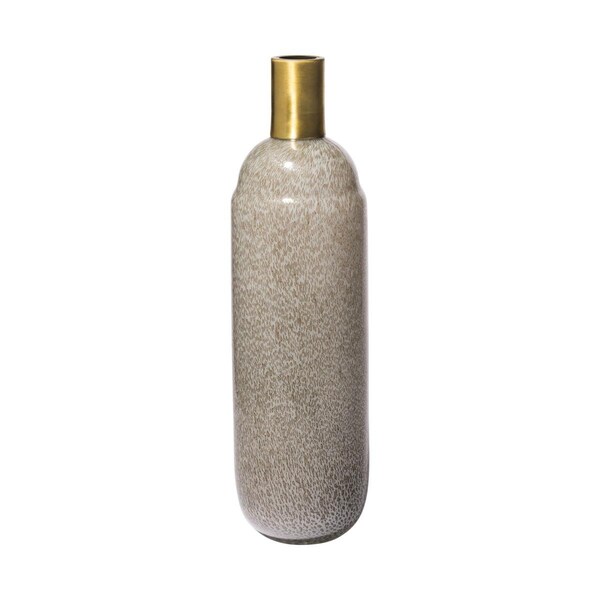 Palacedesigns 15 in. Cream Brown & Gold Glass Vase - PA3659495