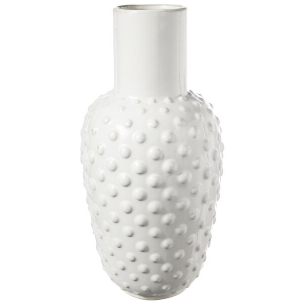 H2H Ceramic Round Vase with Embossed Dotted Design Body & Tapered Bottom Gloss, White - Large - H22674325