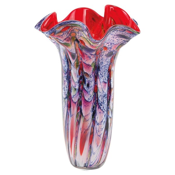 Homeroots 17 in. Multicolor Glass Art Napkin Vase - 375774