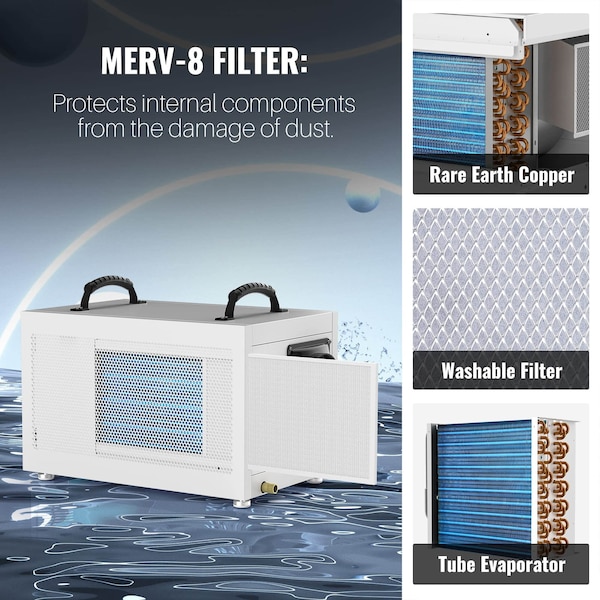 Edendirect 145 pt. 6,000 sq.ft. Bucketless Commercial Dehumidifier in Whites with Drain Hose - ED-DK145