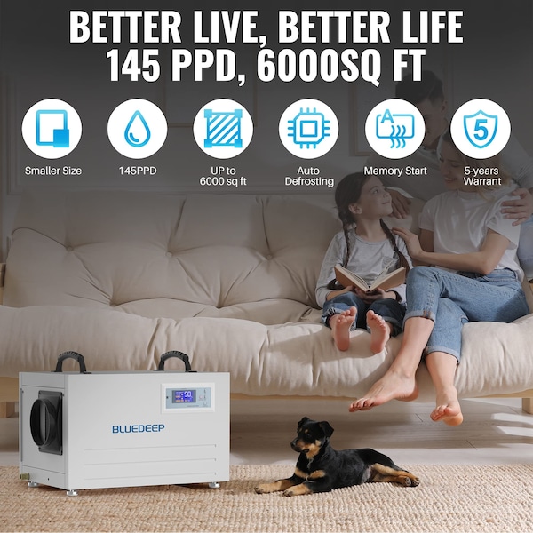 Edendirect 145 pt. 6,000 sq.ft. Bucketless Commercial Dehumidifier in Whites with Drain Hose - ED-DK145