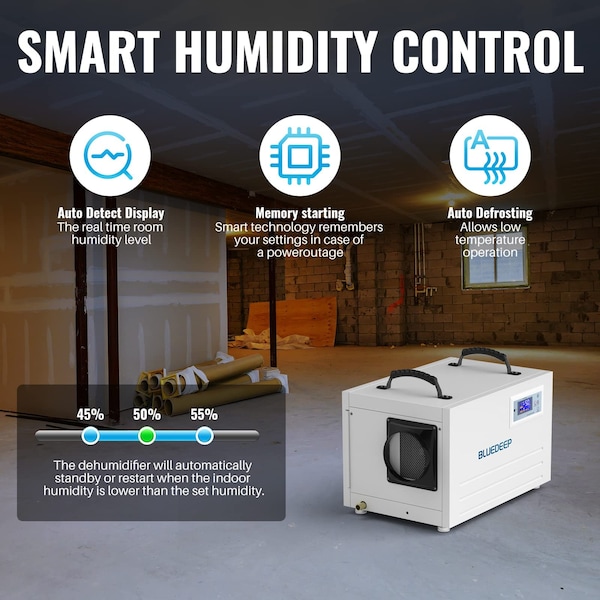 Edendirect 145 pt. 6,000 sq.ft. Bucketless Commercial Dehumidifier in Whites with Drain Hose - ED-DK145