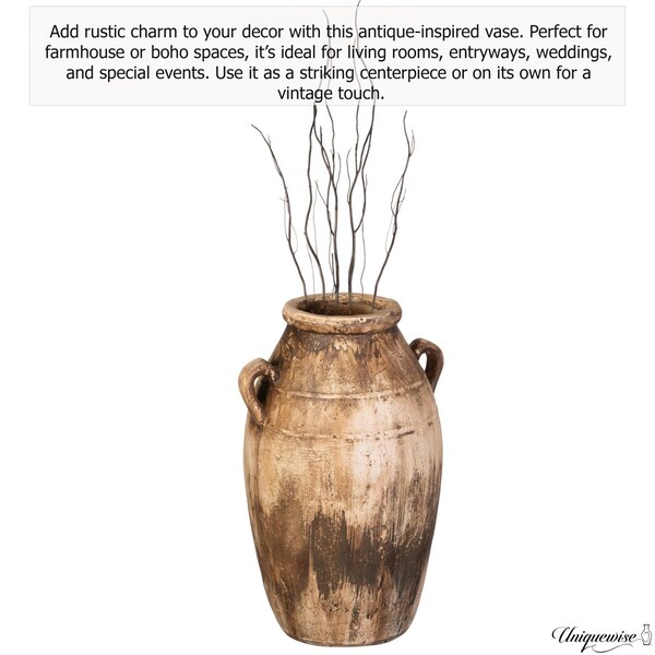 Uniquewise 23-Inch Brown Antique-Inspired Fiberglass Tall Floor Vase - Farmhouse Boho Decor for Living - QI004678