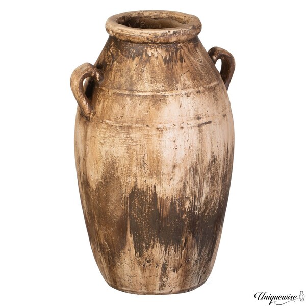 Uniquewise 23-Inch Brown Antique-Inspired Fiberglass Tall Floor Vase - Farmhouse Boho Decor for Living - QI004678