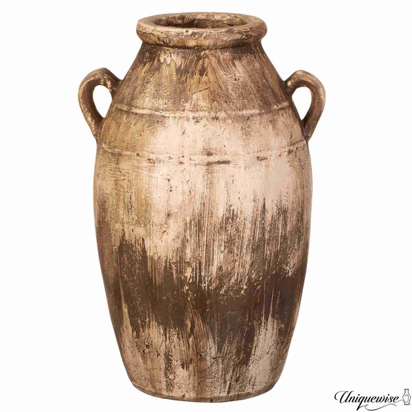 Uniquewise 23-Inch Brown Antique-Inspired Fiberglass Tall Floor Vase - Farmhouse Boho Decor for Living - QI004678