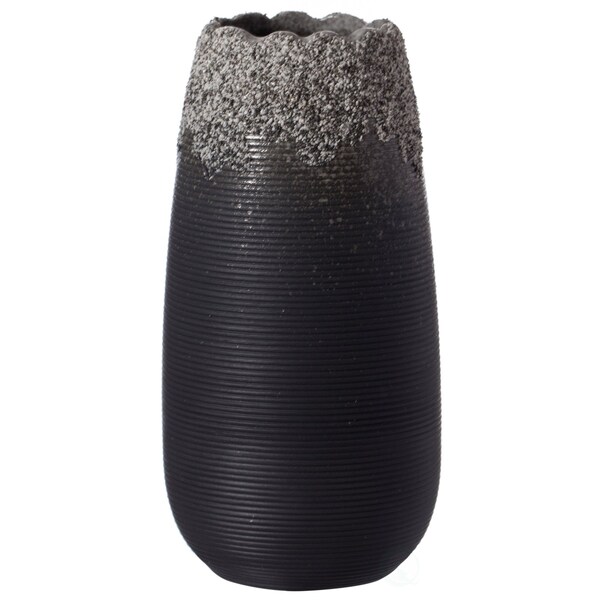 Uniquewise Contemporary Black Table Vase with Dripping Crystal Look and Scalloped Opening Design, 6.5 Inch - QI004358.S