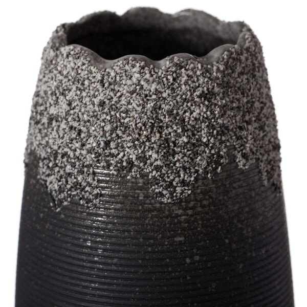 Uniquewise Contemporary Black Table Vase with Dripping Crystal Look and Scalloped Opening Design, 6.5 Inch - QI004358.S