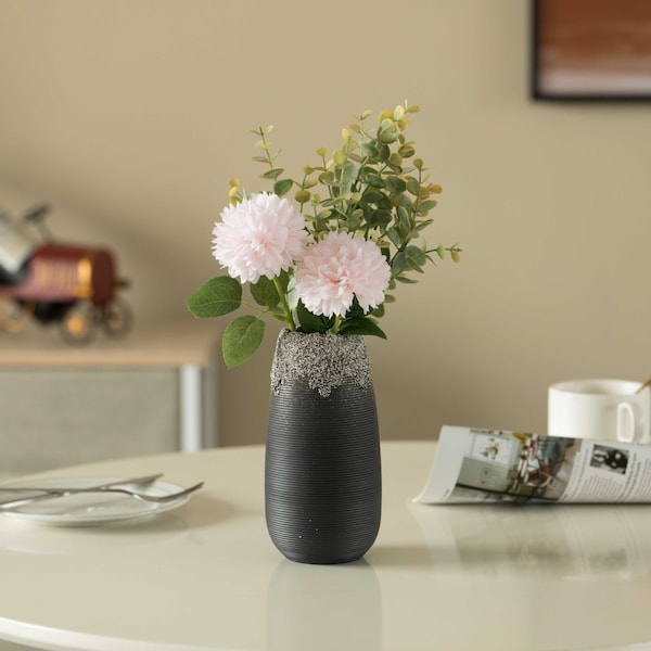 Uniquewise Contemporary Black Table Vase with Dripping Crystal Look and Scalloped Opening Design, 6.5 Inch - QI004358.S