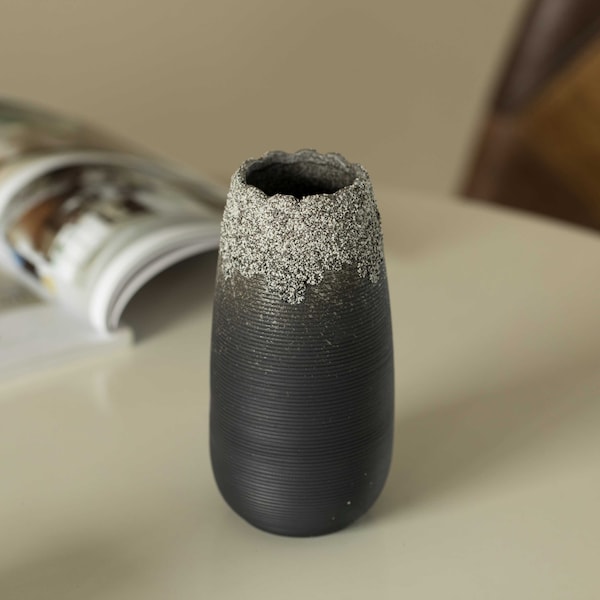 Uniquewise Contemporary Black Table Vase with Dripping Crystal Look and Scalloped Opening Design, 6.5 Inch - QI004358.S