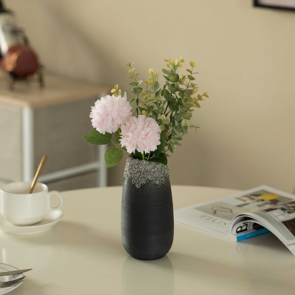 Uniquewise Contemporary Black Table Vase with Dripping Crystal Look and Scalloped Opening Design, 6.5 Inch - QI004358.S