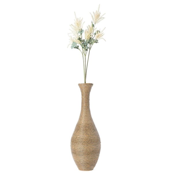 Colocar 13.75 x 37.75 in. Tall Trumpet Design Artificial Rattan Floor Vase, Beige - CO3176369