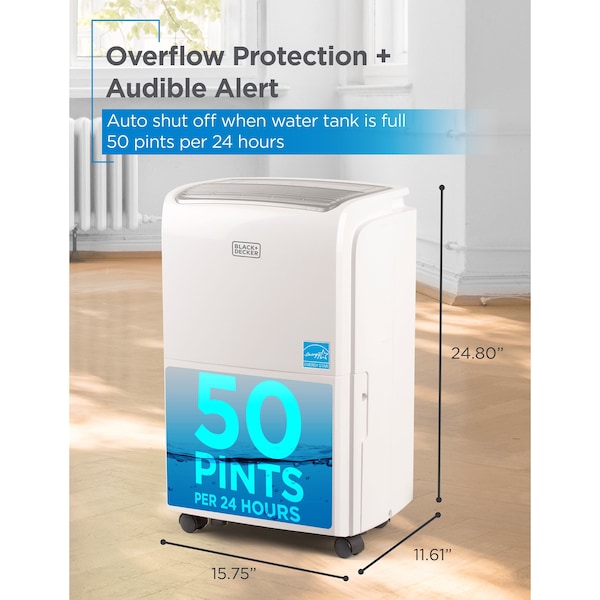 Black & Decker 50 Pint Portable Dehumidifier with Built-in Pump + Wi-Fi - BDT50PWTBWF
