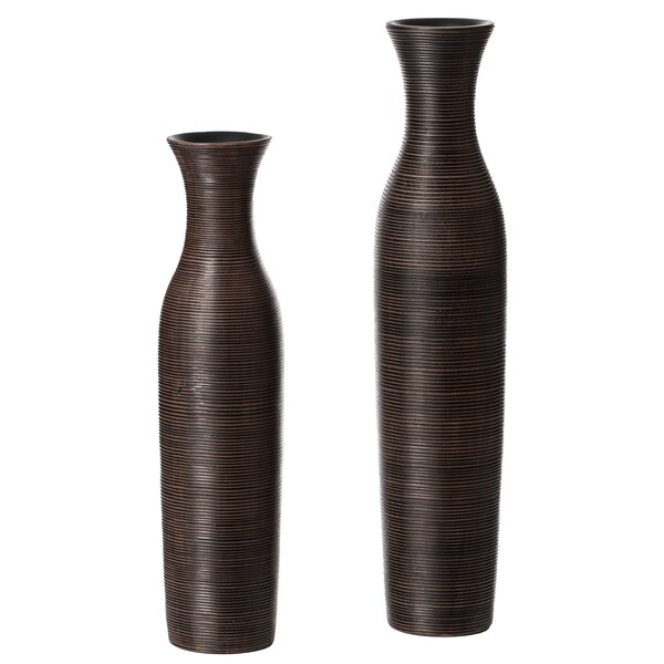 Uniquewise Tall Decorative Modern Ripped Trumpet Design Floor Vase, Brown, PK 2 - QI004179.2