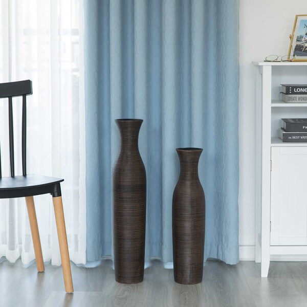 Uniquewise Tall Decorative Modern Ripped Trumpet Design Floor Vase, Brown, PK 2 - QI004179.2