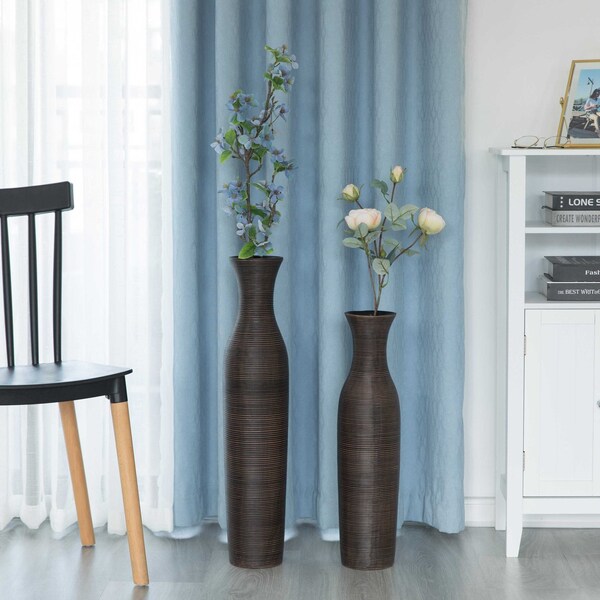 Uniquewise Tall Decorative Modern Ripped Trumpet Design Floor Vase, Brown, PK 2 - QI004179.2