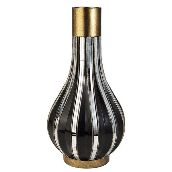 Ore Furniture Ore Furniture K-4246-V2 16.25 in. Black And Gold Metalic Tiles Decorative Vase - K-4246-V2
