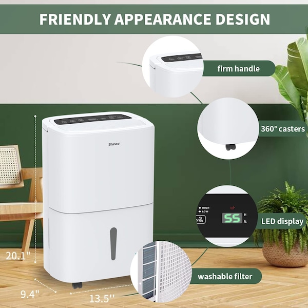 Edendirect Dehumidifier, 10.57 Pints, White, 13.5 in, 120V - IR-SDZ1120P