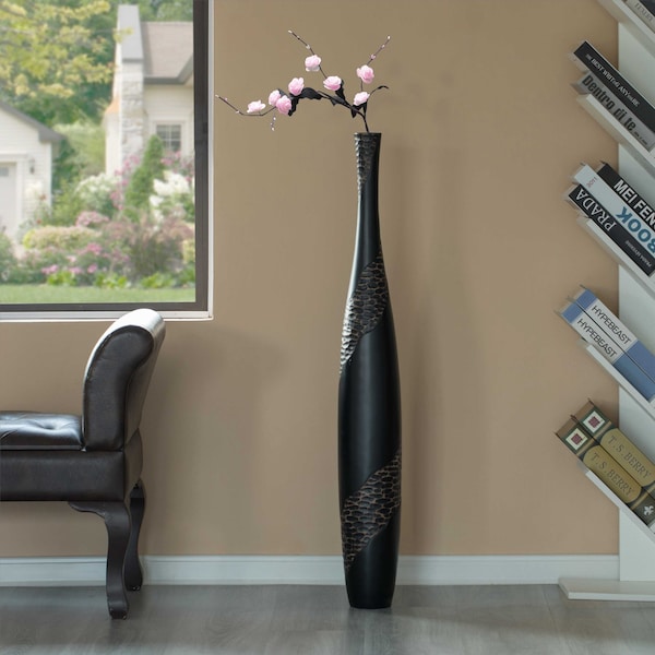 Uniquewise Contemporaray Bottle Shape Decorative Floor Vase, Brown with Cobbled Stone Pattern, 42 Inch - QI004178.L