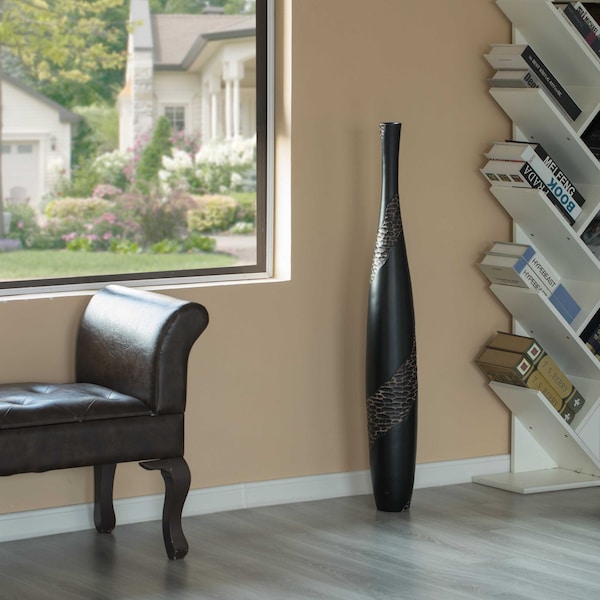 Uniquewise Contemporaray Bottle Shape Decorative Floor Vase, Brown with Cobbled Stone Pattern, 42 Inch - QI004178.L