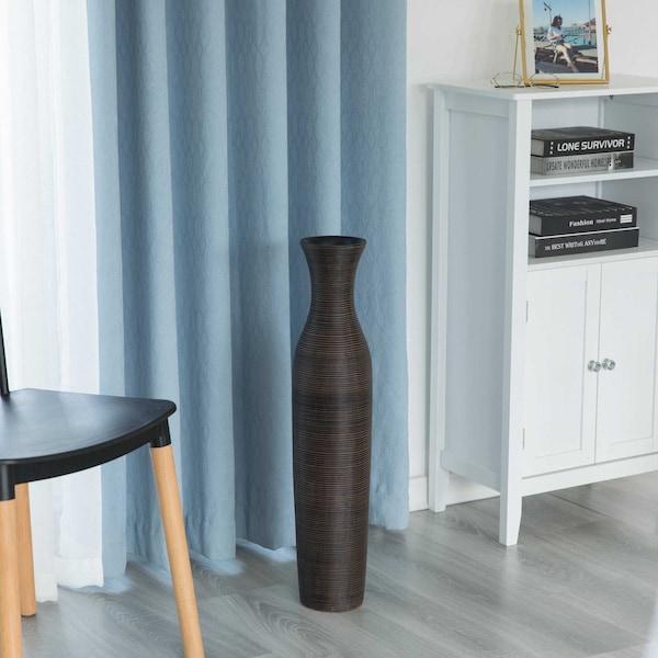 Uniquewise Tall Decorative Modern Ripped Trumpet Design Floor Vase, Brown 27.5 Inch - QI004179.L