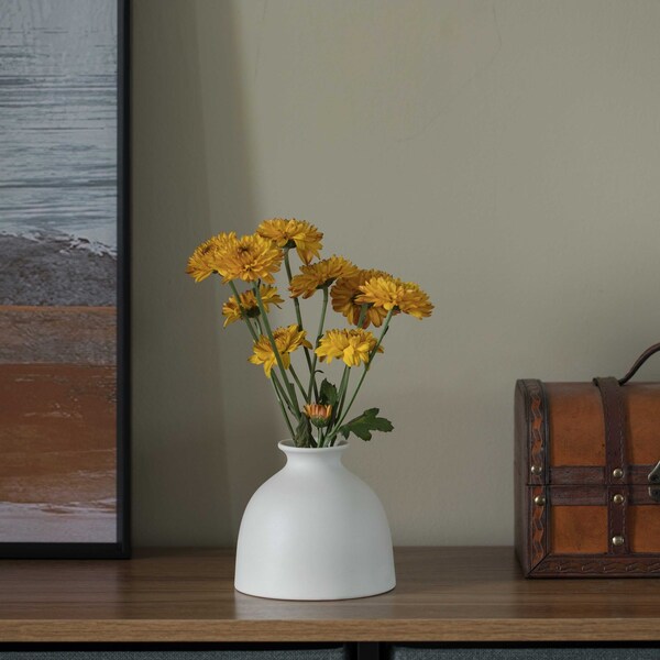 Uniquewise Modern Inkwelll Bottle Shaped Ceramic Table Vase Flower Holder, White 4 Inch - QI004366.S.WT