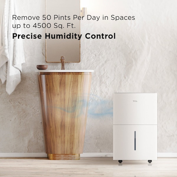 Tcl 4,500 Sq. Ft. 50-Pint Smart Dehumidifier, Energy Star 2024 - H50D46W