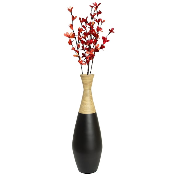 Uniquewise 31.5" Spun Bamboo Tall Trumpet Floor Vase Black and Natural - QI003356BK.L