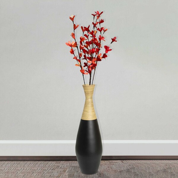 Uniquewise 31.5" Spun Bamboo Tall Trumpet Floor Vase Black and Natural - QI003356BK.L