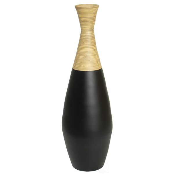 Uniquewise 31.5" Spun Bamboo Tall Trumpet Floor Vase Black and Natural - QI003356BK.L
