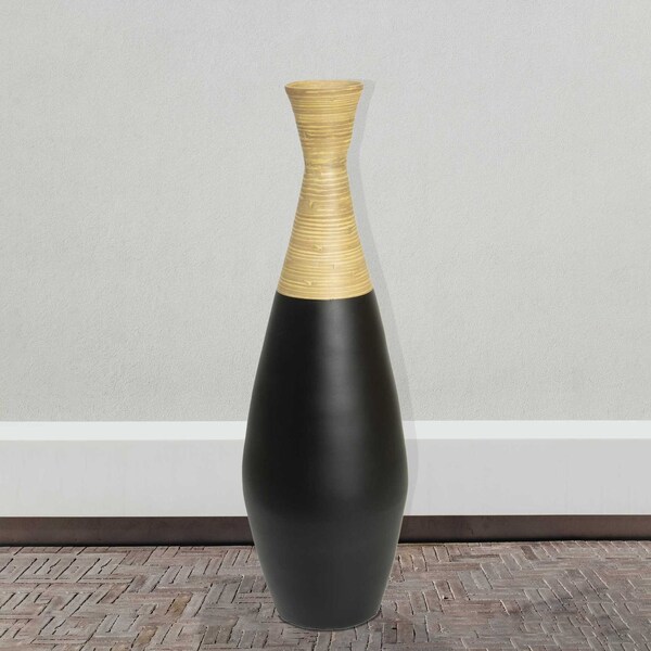 Uniquewise 31.5" Spun Bamboo Tall Trumpet Floor Vase Black and Natural - QI003356BK.L