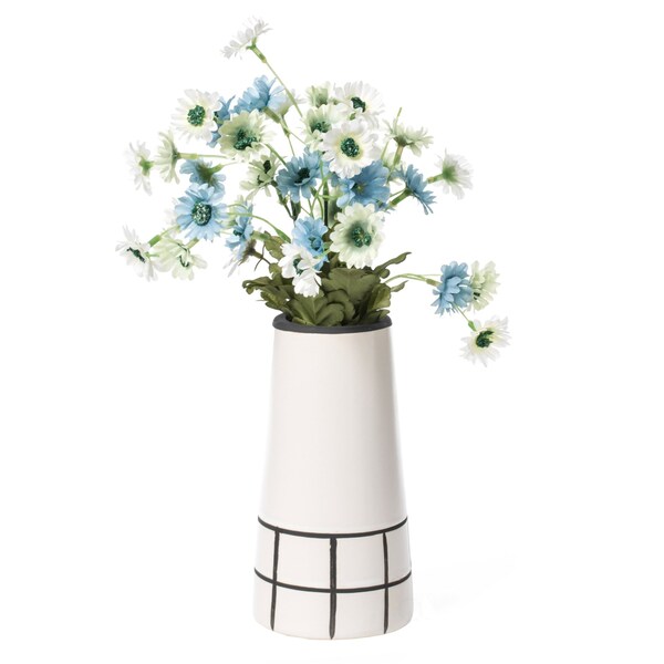 Fabulaxe 7 H Ceramic Modern Painted Grid Tapered Flower Table Vase, Black and White - QI004059.M