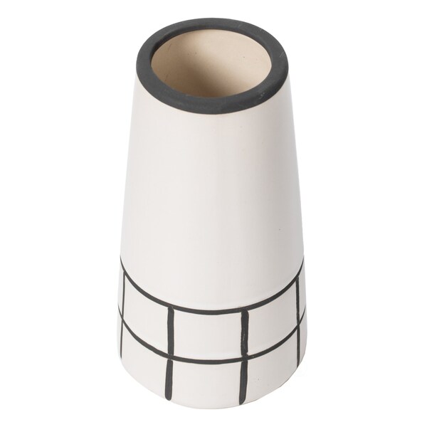 Fabulaxe 7 H Ceramic Modern Painted Grid Tapered Flower Table Vase, Black and White - QI004059.M