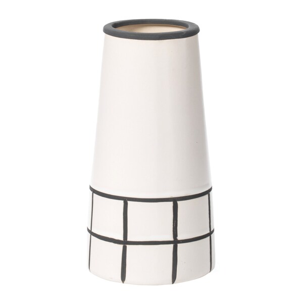 Fabulaxe 7 H Ceramic Modern Painted Grid Tapered Flower Table Vase, Black and White - QI004059.M
