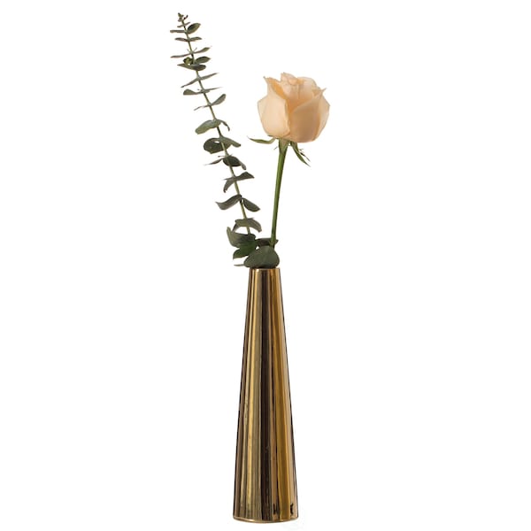 Uniquewise 8 Inch Contemporary Ceramic Cone Shape Table Vase Modern Shiny Looking Flower Holder, Gold - QI004359.GD