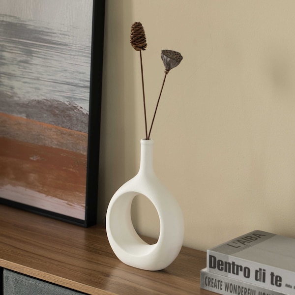 Uniquewise Contemporary White Ceramic Unique Shaped Flower Table Vase Centerpiece, PK 2 - QI004363.2.WT