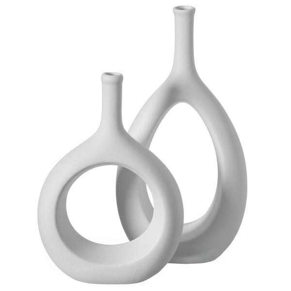 Uniquewise Contemporary White Ceramic Unique Shaped Flower Table Vase Centerpiece, PK 2 - QI004363.2.WT