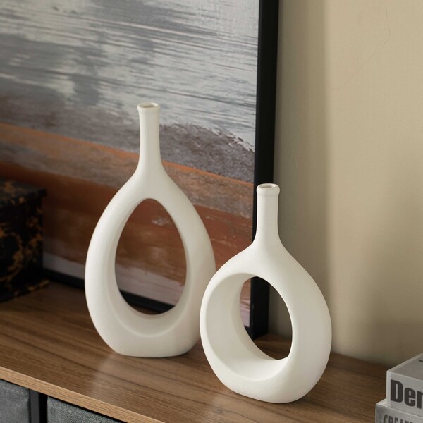 Uniquewise Contemporary White Ceramic Unique Shaped Flower Table Vase Centerpiece, PK 2 - QI004363.2.WT