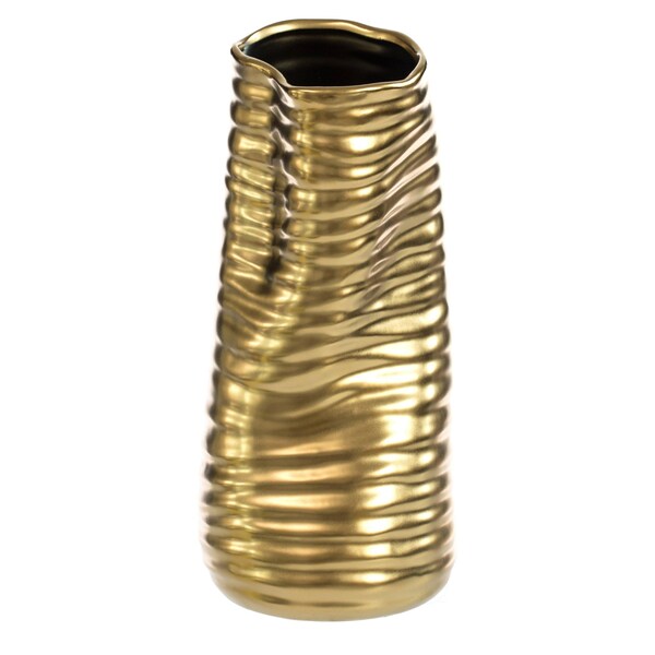 Fabulaxe 9 H Ceramic Bent Melted Modern Style Sculpture Table Centerpiece Flower Vase, Gold - QI004053.L