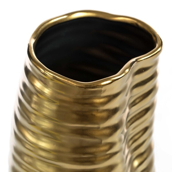 Fabulaxe 9 H Ceramic Bent Melted Modern Style Sculpture Table Centerpiece Flower Vase, Gold - QI004053.L