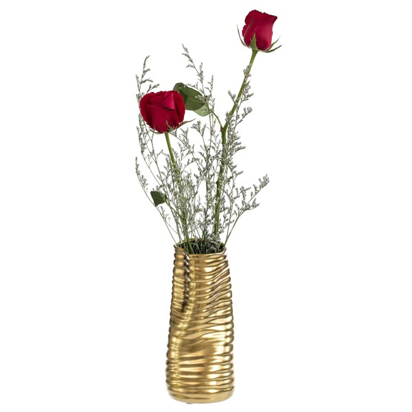 Fabulaxe 9 H Ceramic Bent Melted Modern Style Sculpture Table Centerpiece Flower Vase, Gold - QI004053.L